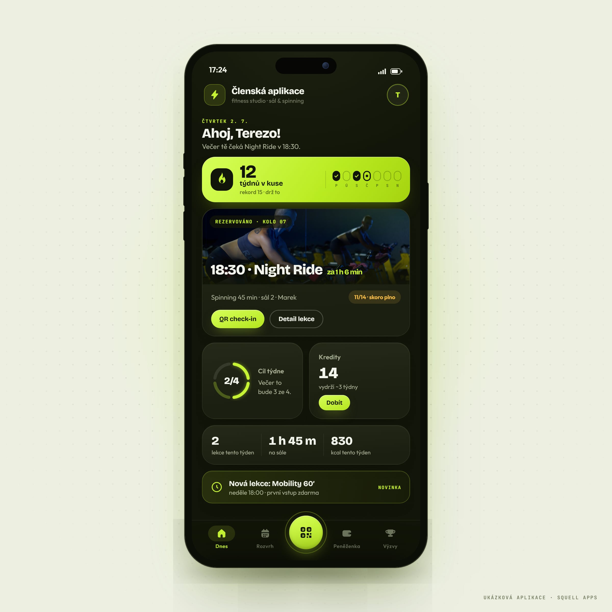 Fitness studio member app — Today on one screen