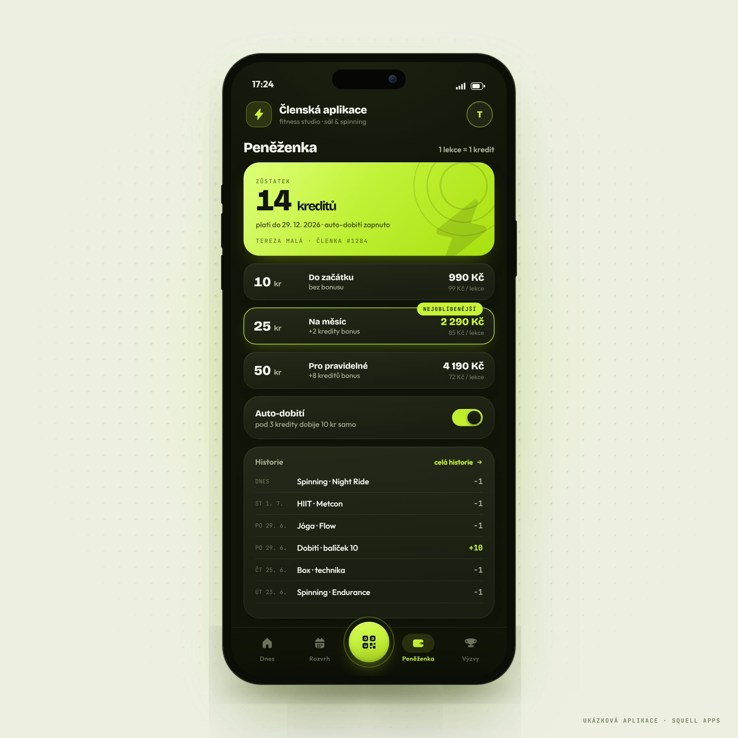 Fitness studio member app — Credit wallet