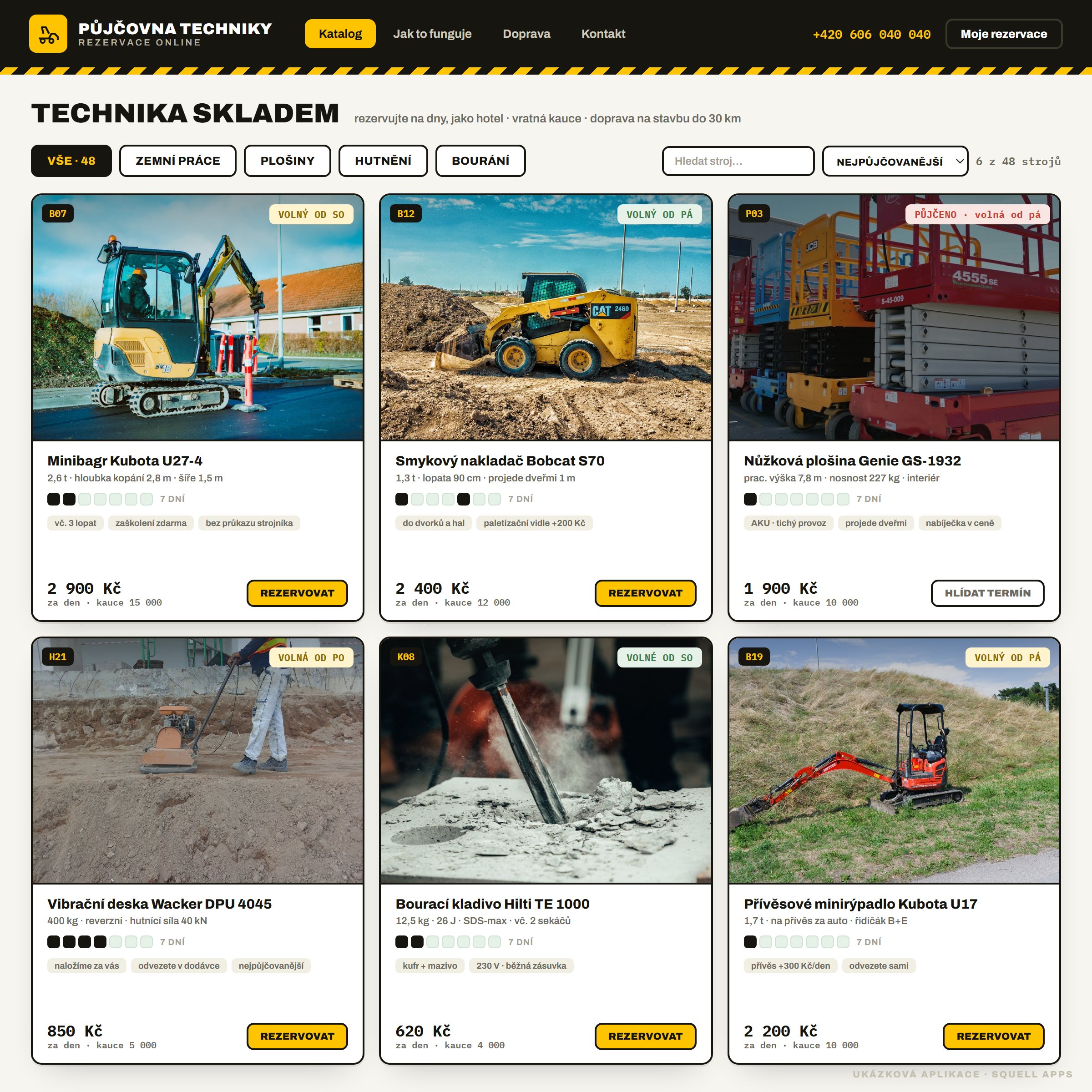 Booking portal for an equipment rental — Equipment catalogue