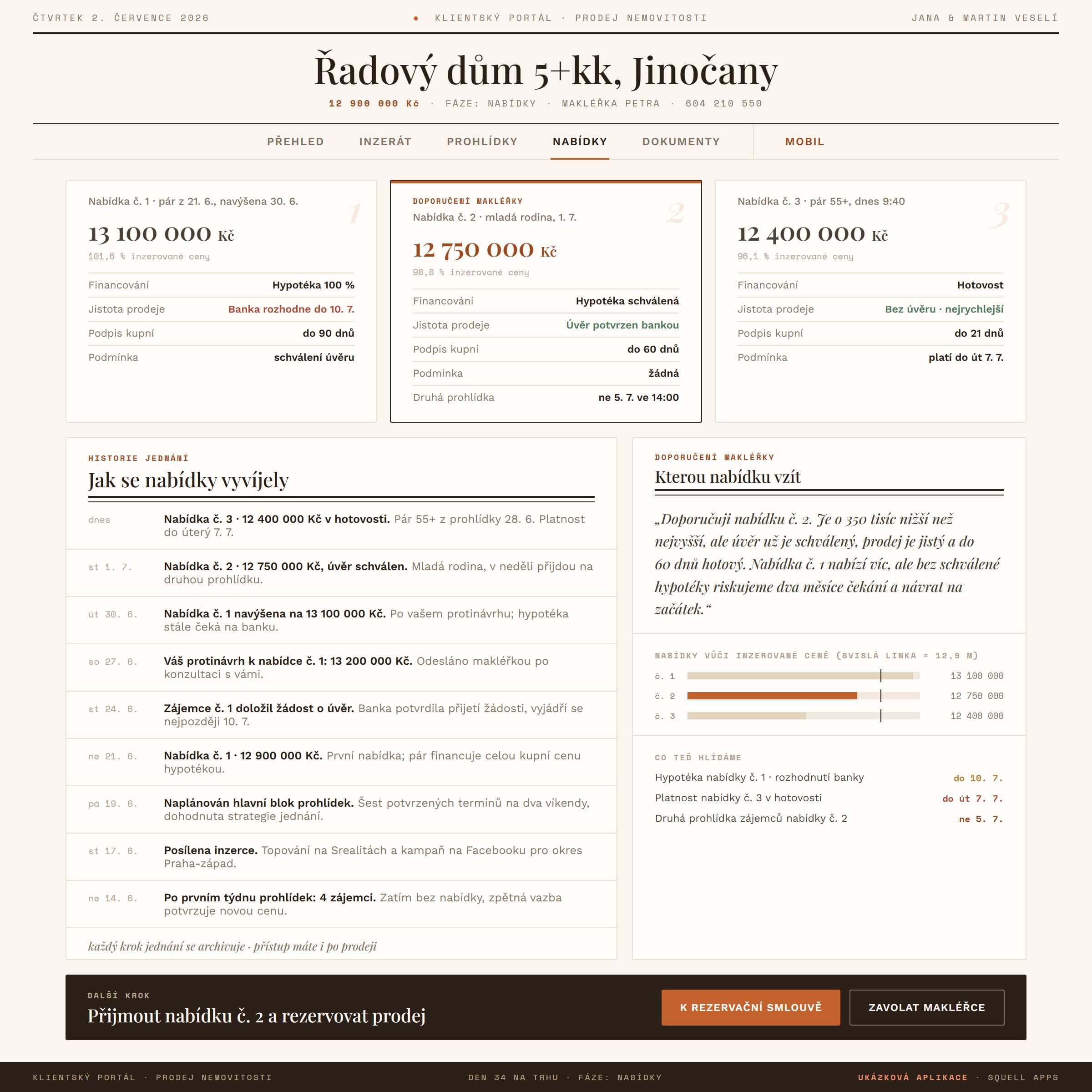 Estate agency client portal — Offers side by side